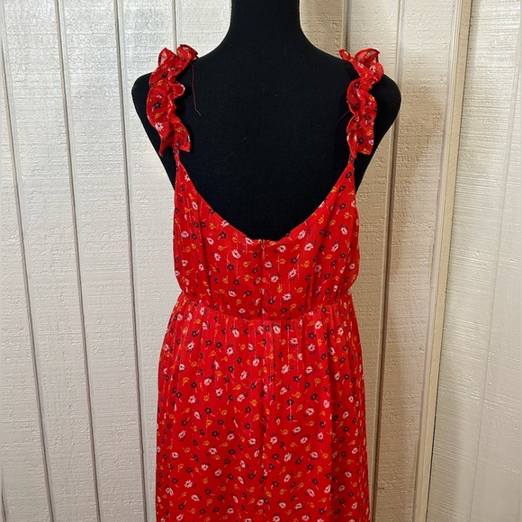 Madewell Ruffle Strap Wrap Dress in Metallic Striped Prairie Posies, size 6. NWT - Picture 4 of 7